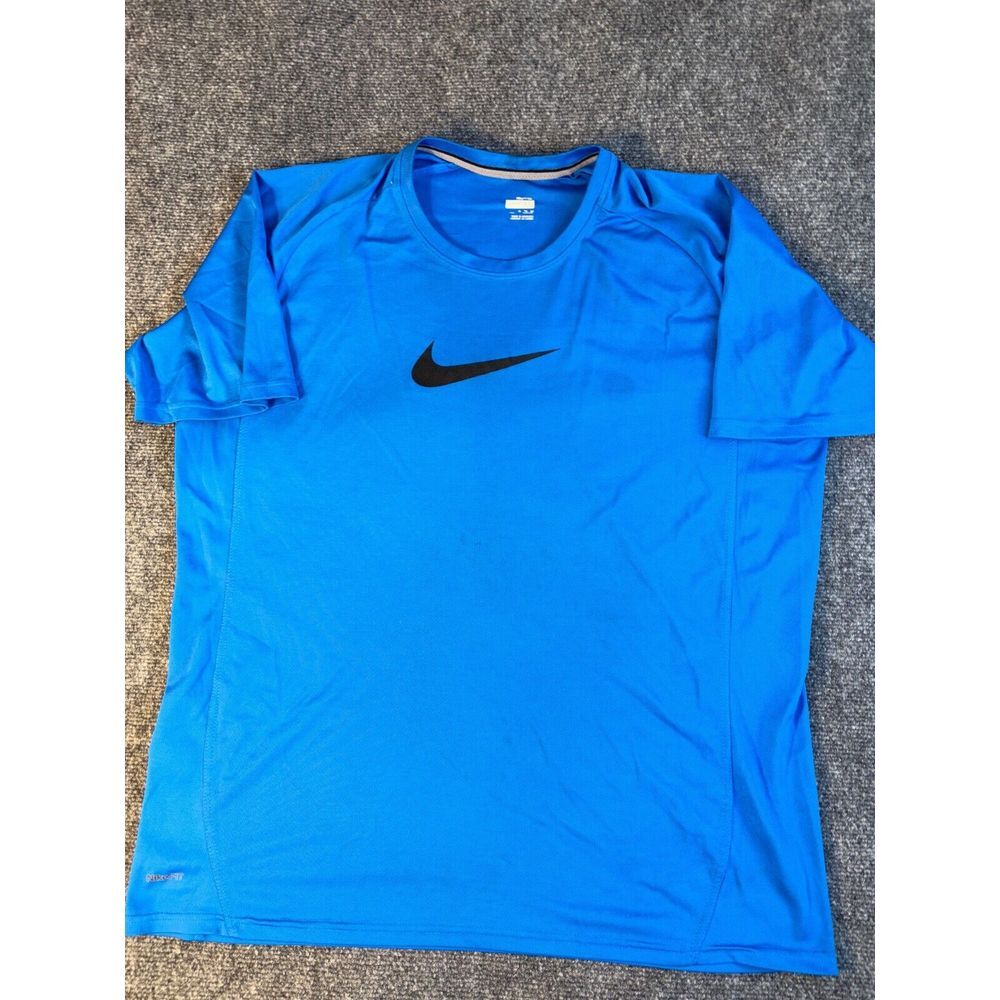 Nike Activewear Tee Shirt Men XL Blue Dri Fit Short Sleeve Crew Neck Swoosh Logo